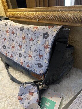 Disney Winnie the Pooh Diaper Bag Gray Multi Pockets NWT